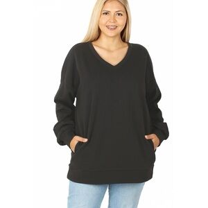 Zenana Black Tunic Sweatshirt with POCKETS S/M